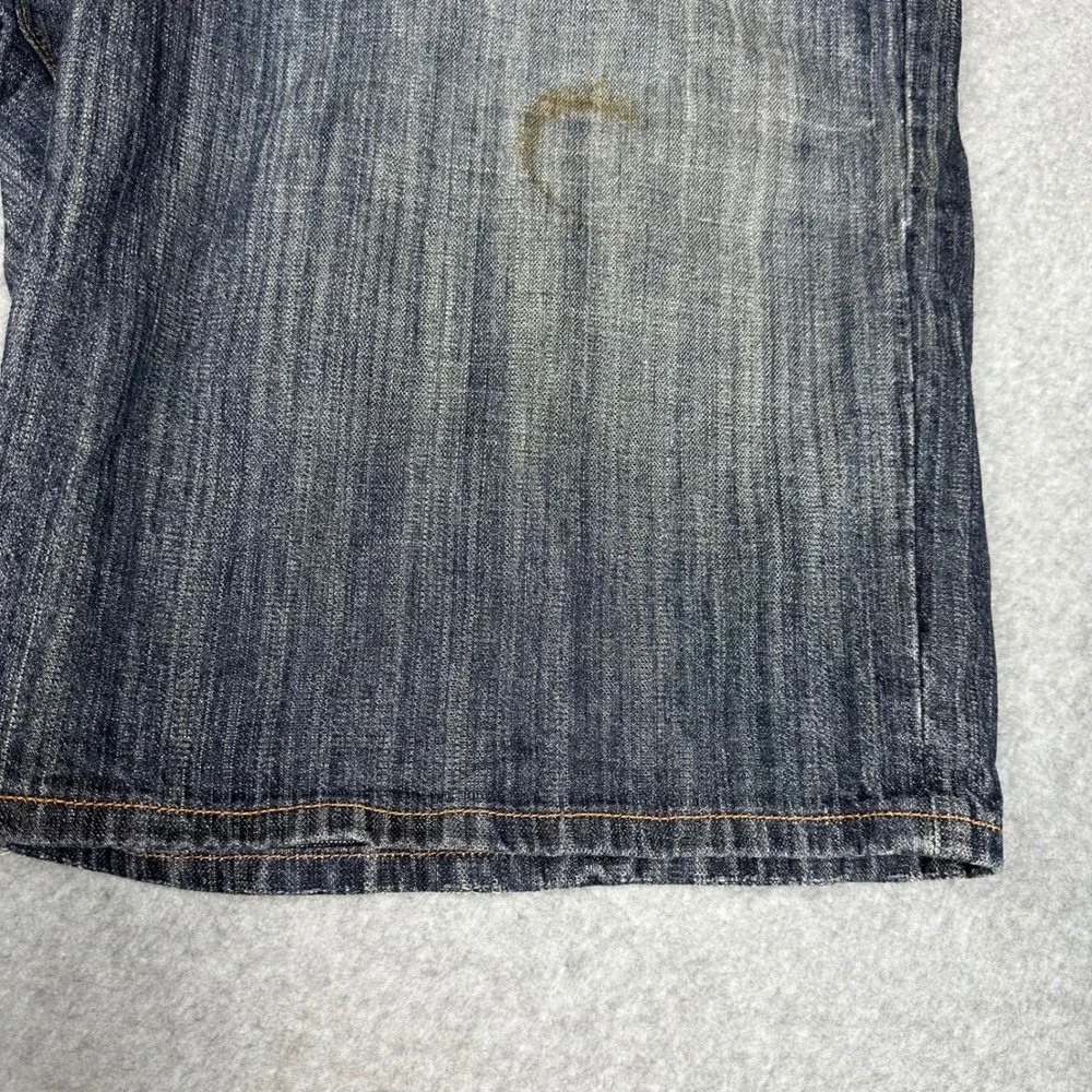 Azzure Mens Love Life Denim Shorts Dark Wash Embroidered‎ 40W Relaxed Fit Y2K